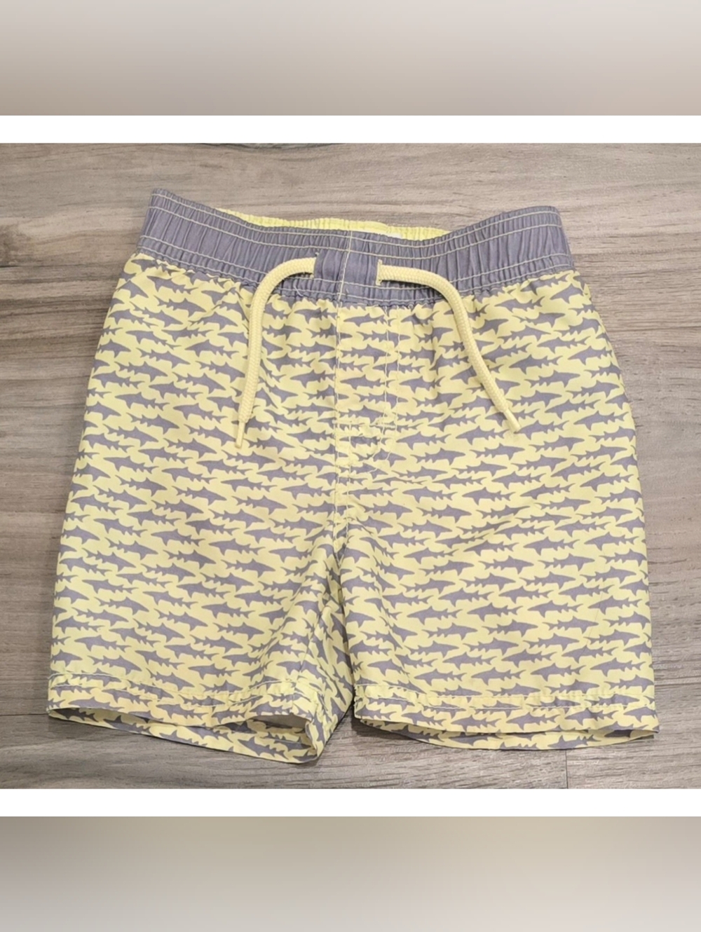 Old Navy Boys Swim Trunks 18 24 Months Yellow Gray Shark Print Drawstring Shorts
